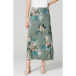 J Jill Sage Green Maxi Skirt Large Print Floral Size XL Soft Stretch Jersey 2X